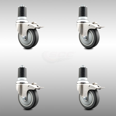 Service Caster 4 Inch 316SS Thermoplastic Rubber Swivel 1-3/4 Inch Stem Caster Set Lock Brake SCC-SS316TTLEX20S414-TPRB-134-4